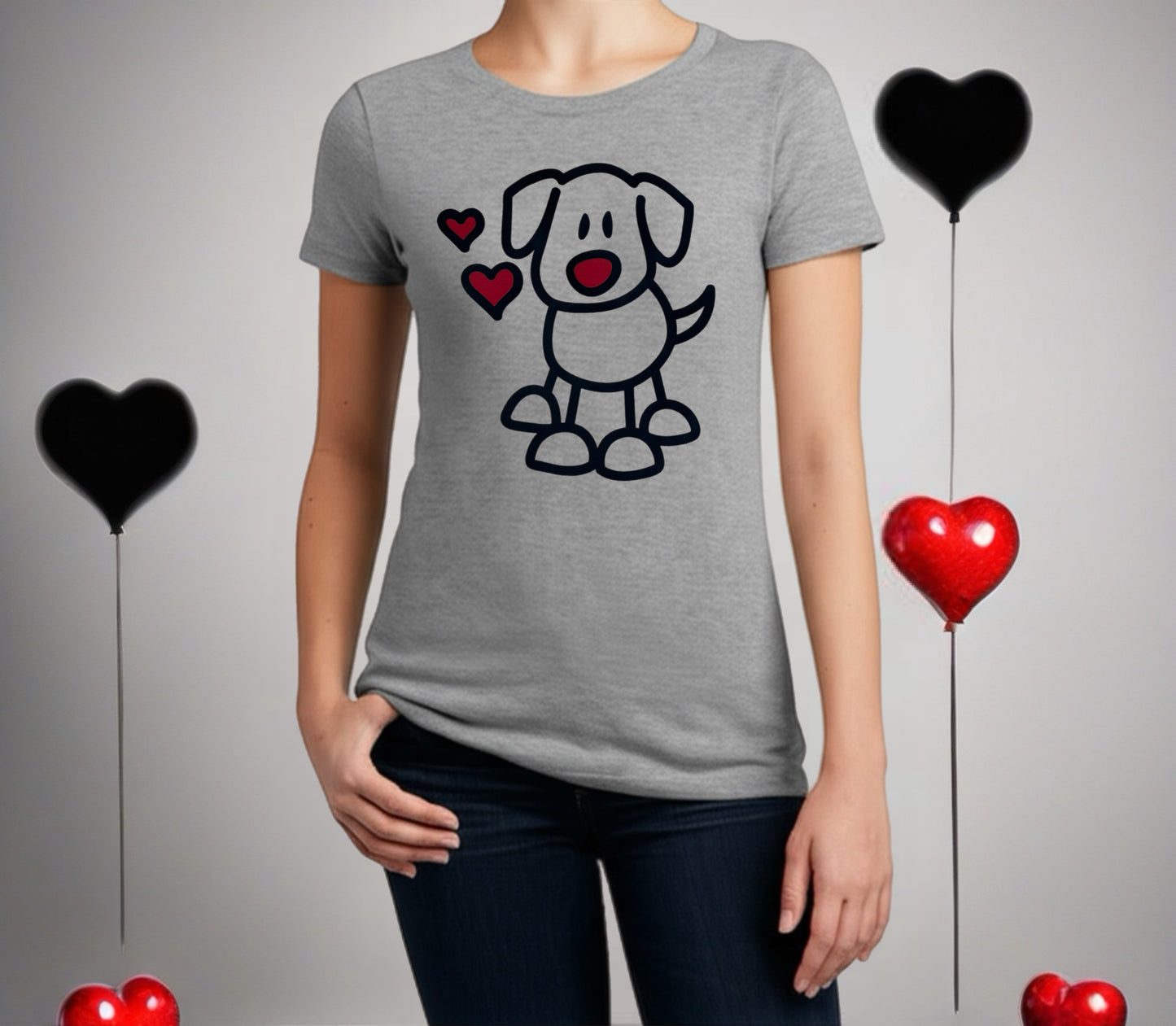 Adorable Puppy Tee – Women's Red Heart Dog Shirt