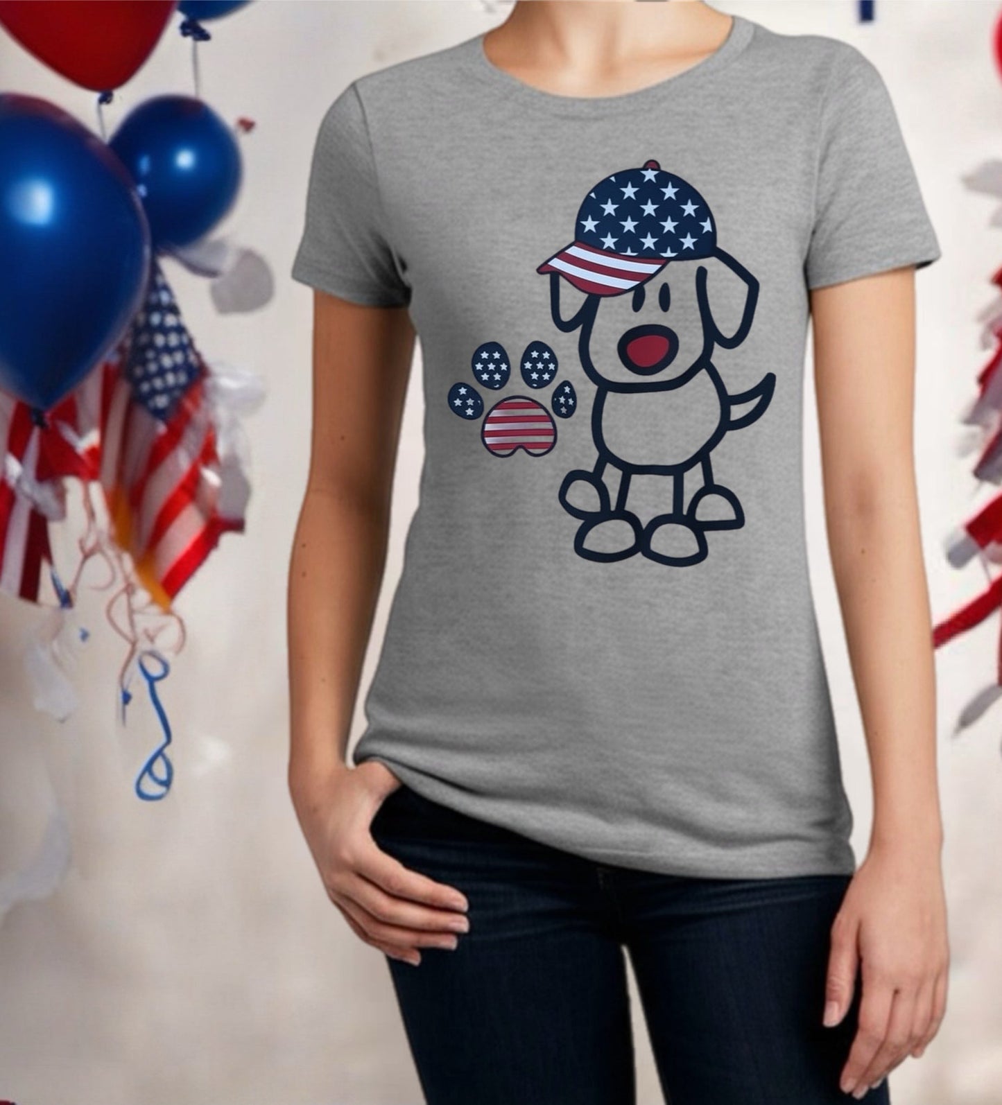 Patriotic Puppy Tee for Women – Red White & Blue Style