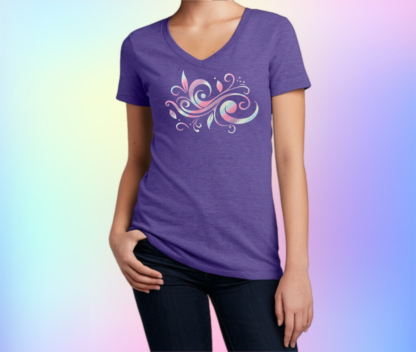 Women's Glittery Pastel Tee – Artistic & Trendy Design