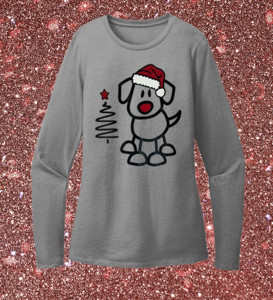 Women's Christmas Tee – Santa Pup and Festive Tree Art