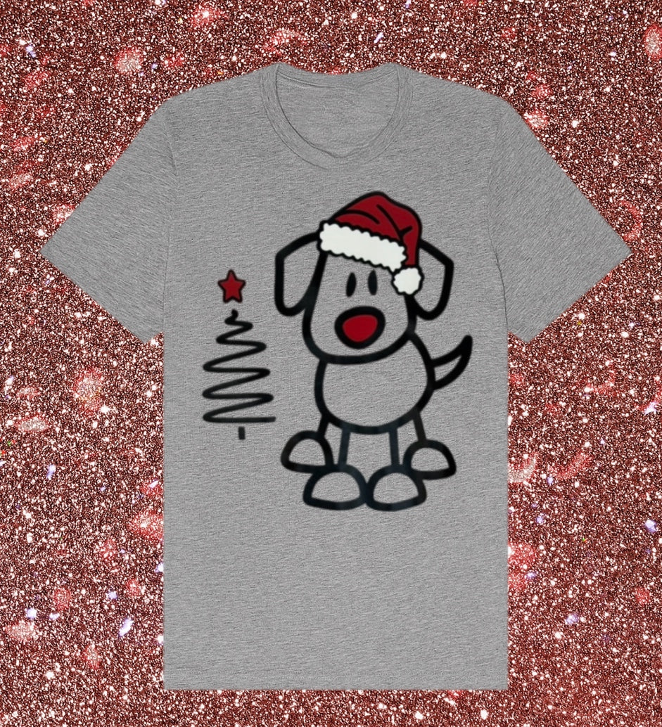 Women's Christmas Tee – Santa Pup and Festive Tree Art