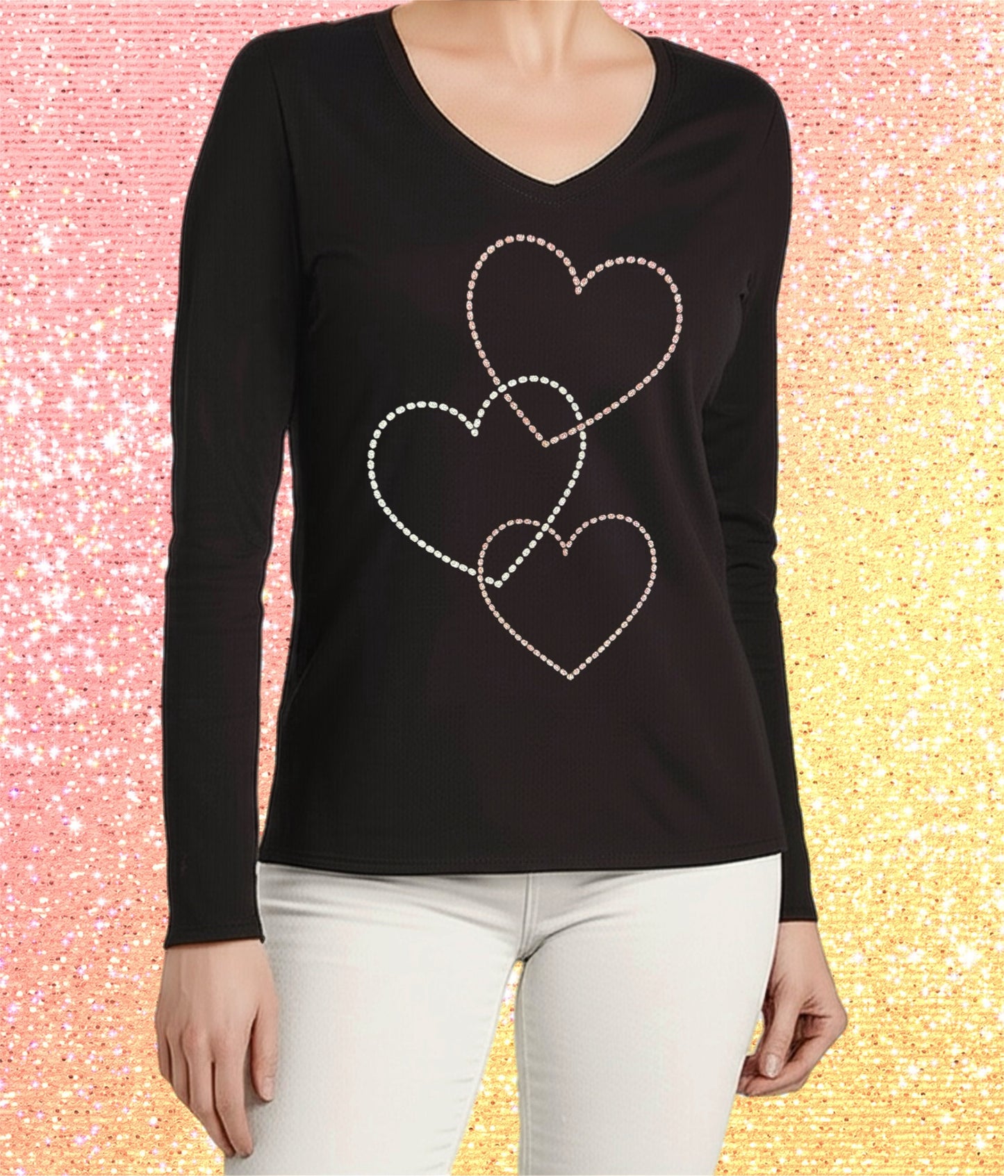 Women's Fashion Tee – Sparkly Cascading Hearts