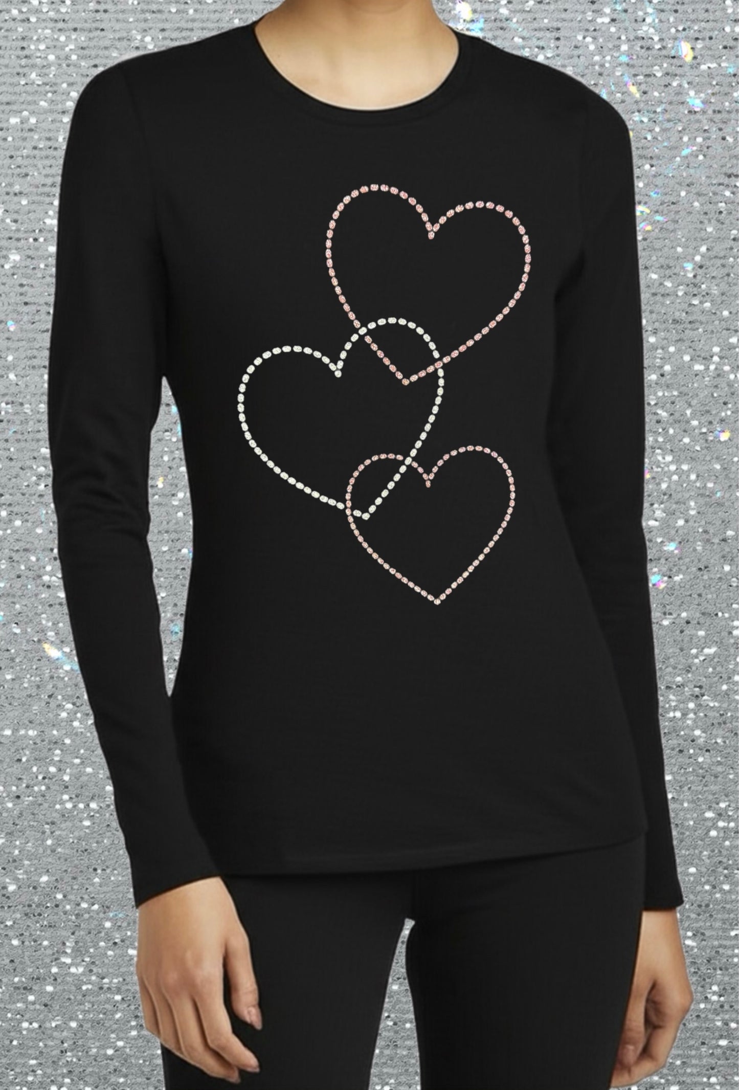 Women's Fashion Tee – Sparkly Cascading Hearts