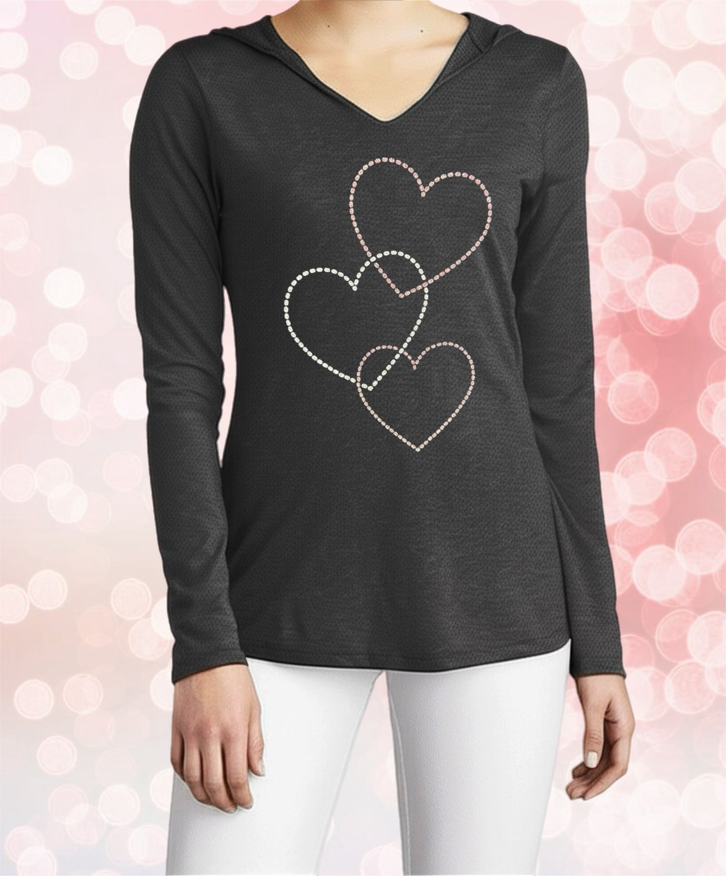 Women's Fashion Tee – Sparkly Cascading Hearts