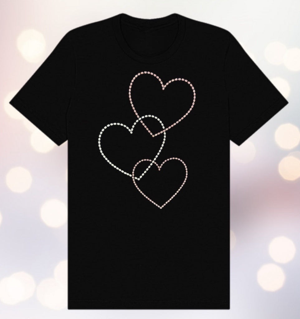 Women's Fashion Tee – Sparkly Cascading Hearts
