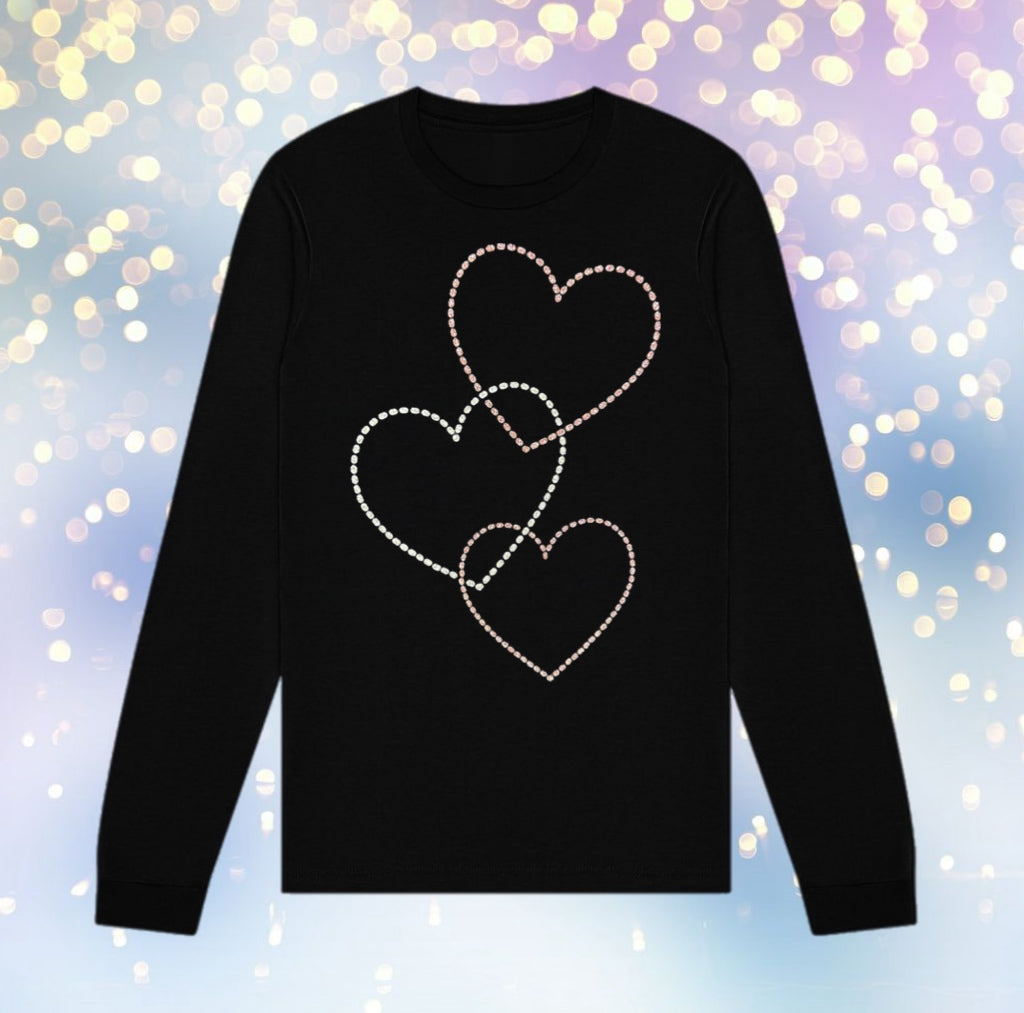 Women's Fashion Tee – Sparkly Cascading Hearts