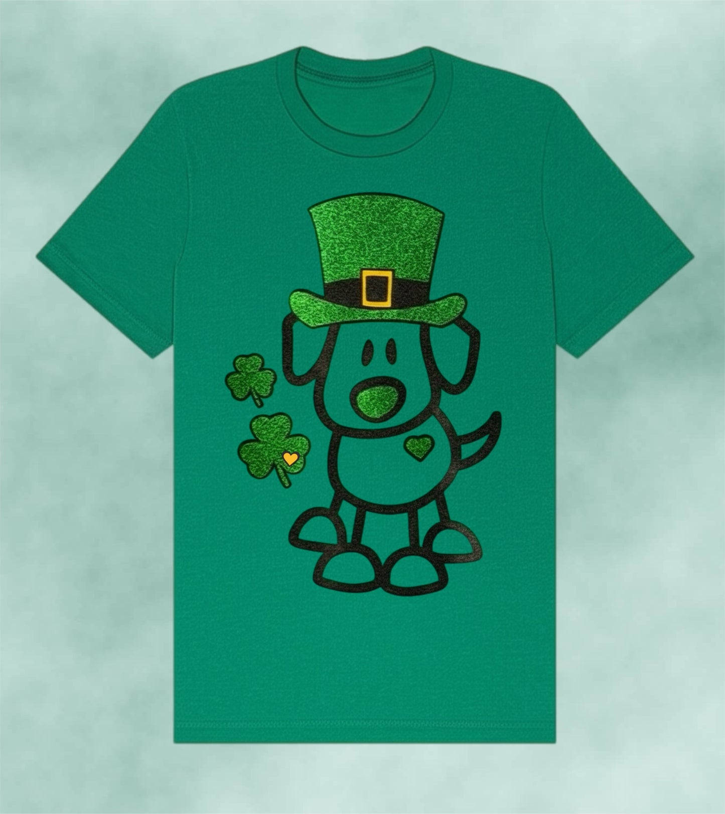 St. Patrick’s Tee – Cute Puppy, Glitter & Shamrocks
