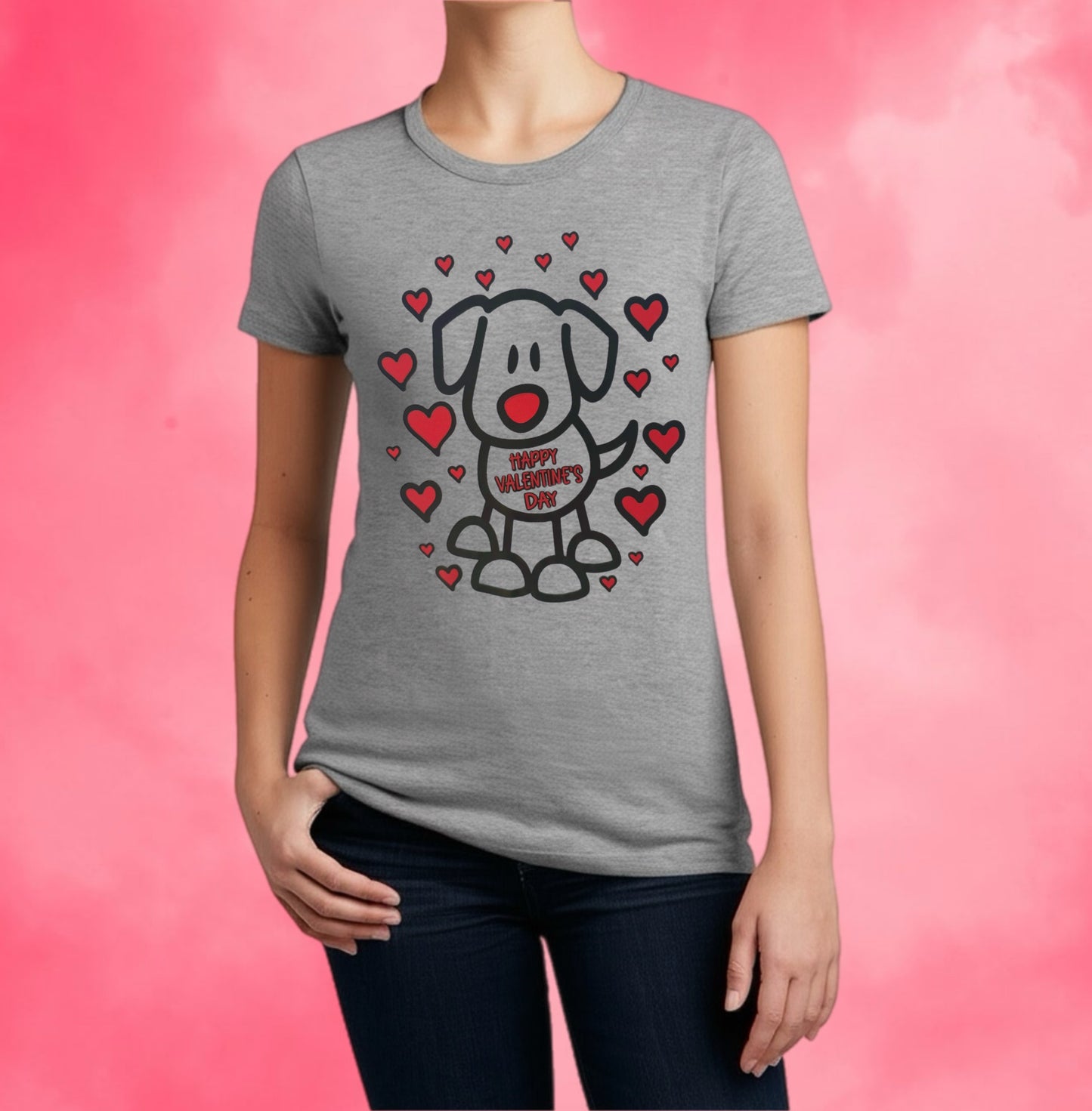 Valentine’s Day Tee – Puppy Love & Red Hearts