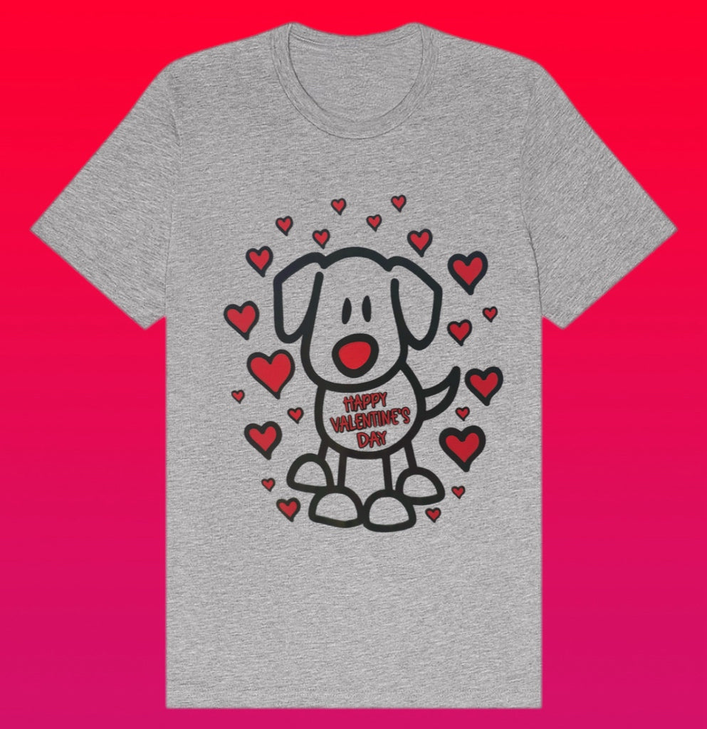 Valentine’s Day Tee – Puppy Love & Red Hearts