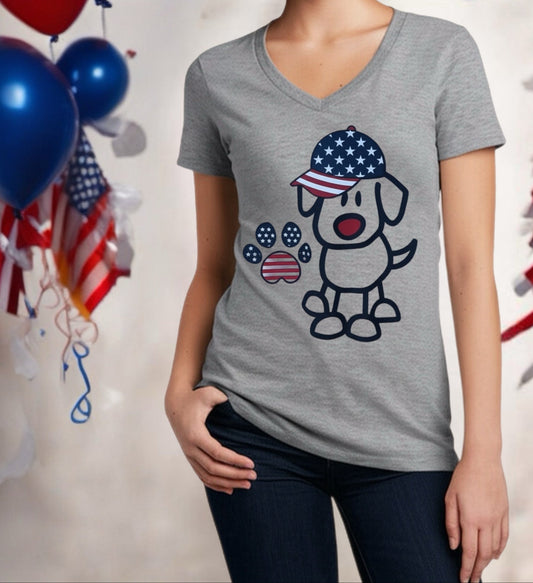 Patriotic Puppy Tee for Women – Red White & Blue Style