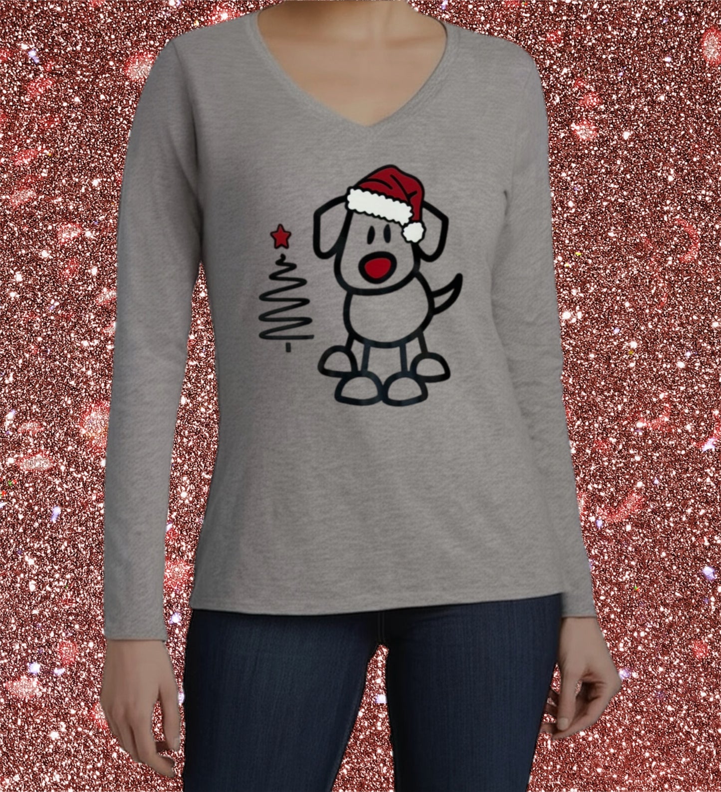 Women's Christmas Tee – Santa Pup and Festive Tree Art