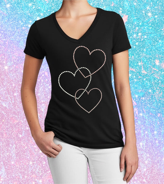 Women's Fashion Tee – Sparkly Cascading Hearts