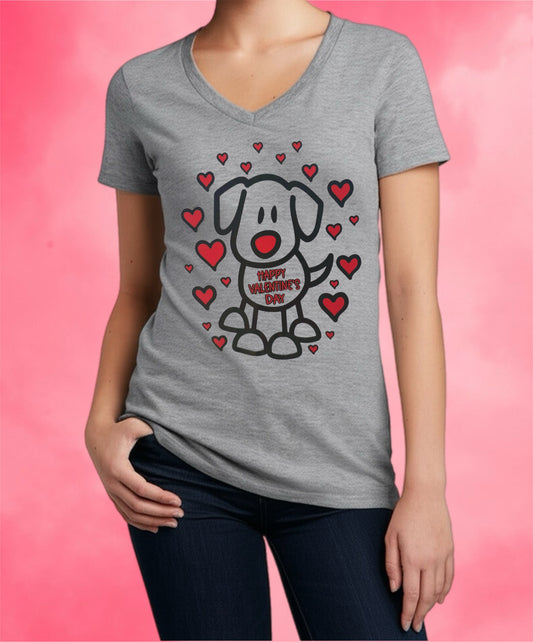 Valentine’s Day Tee – Puppy Love & Red Hearts