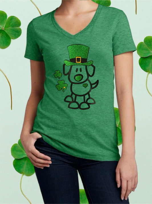 St. Patrick’s Tee – Cute Puppy, Glitter & Shamrocks