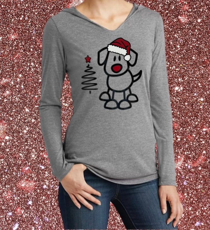 Women's Christmas Tee – Santa Pup and Festive Tree Art
