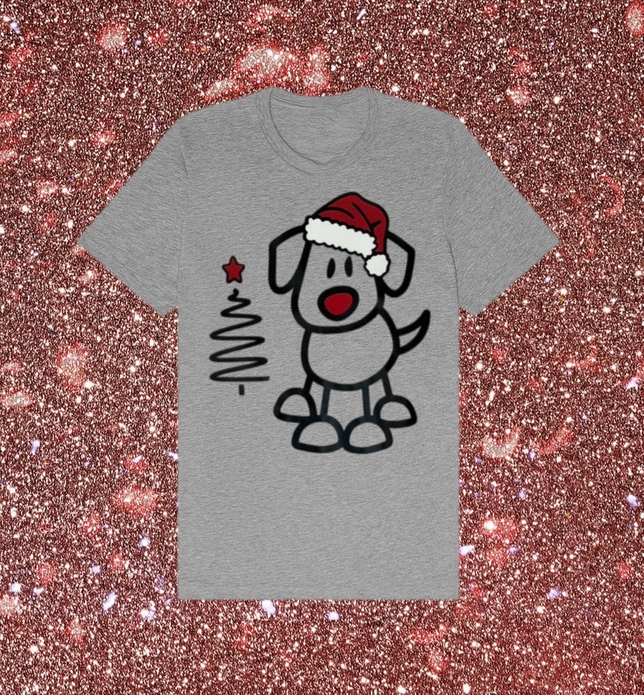Women's Christmas Tee – Santa Pup and Festive Tree Art