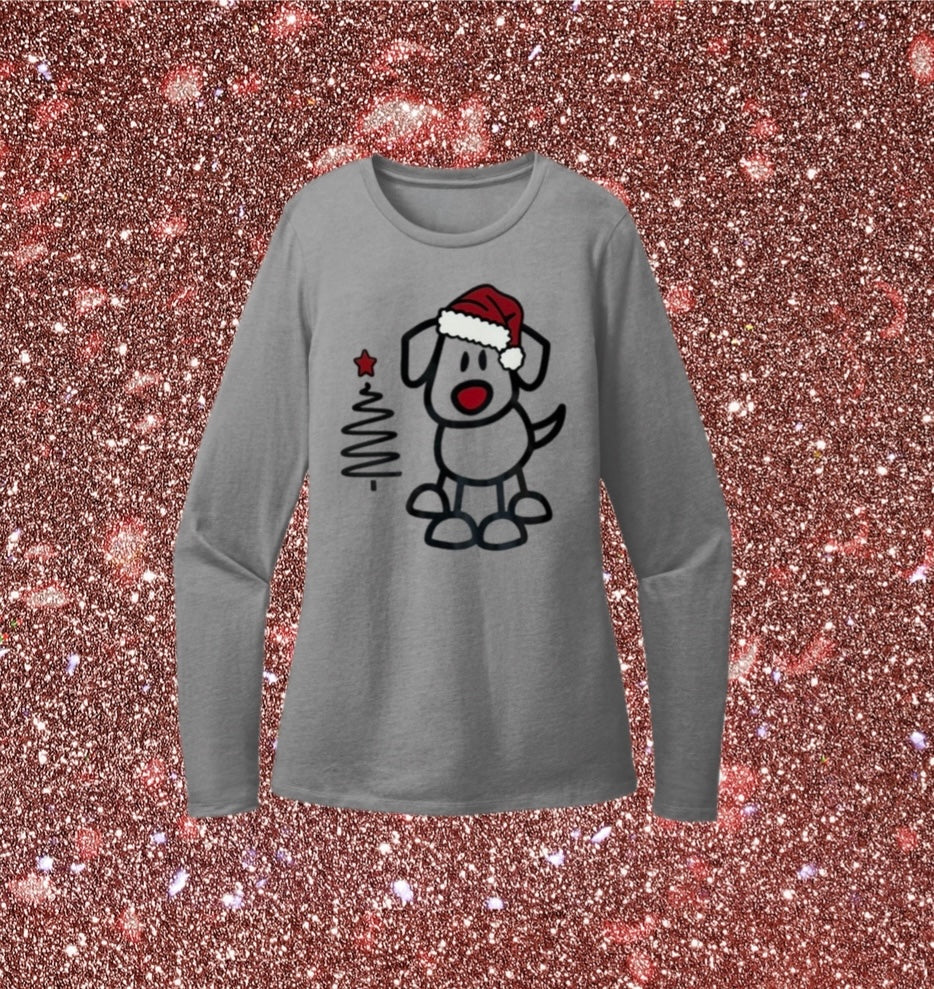 Women's Christmas Tee – Santa Pup and Festive Tree Art